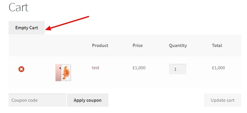 empty cart button woocommerce